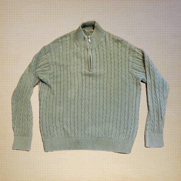 Pendleton Cable Knit Half-Zip Sweater Men's Sage Green Cotton Pullover - Picture 1 of 6